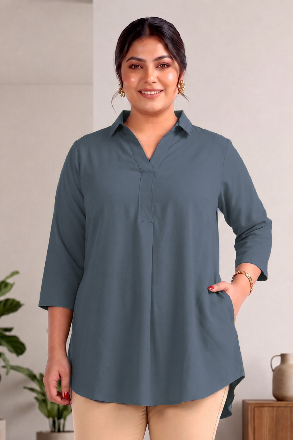 Grey Rayon Centrepleat Longline Tunic