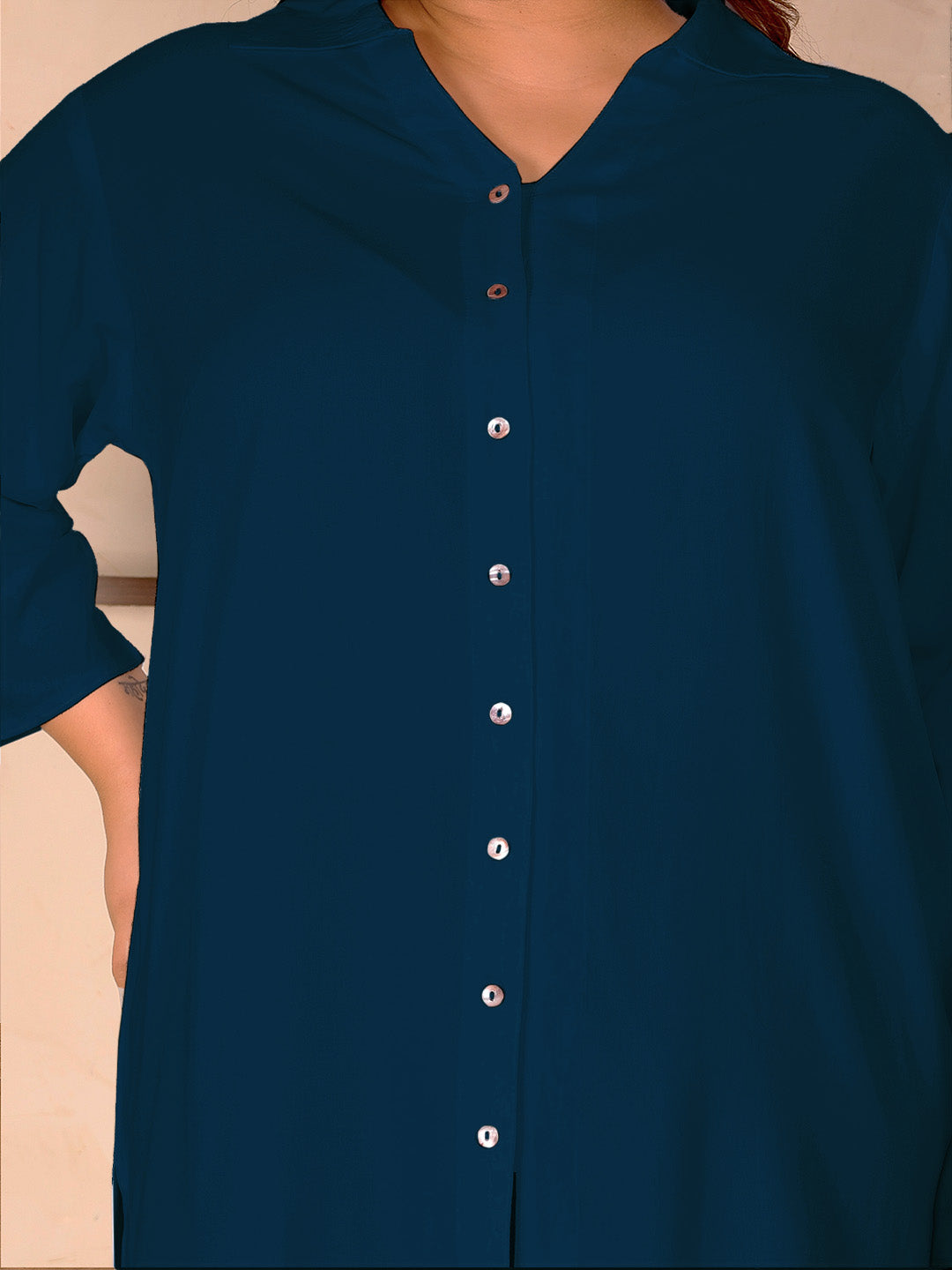 Peacock Blue Longline Plus Size Shirt