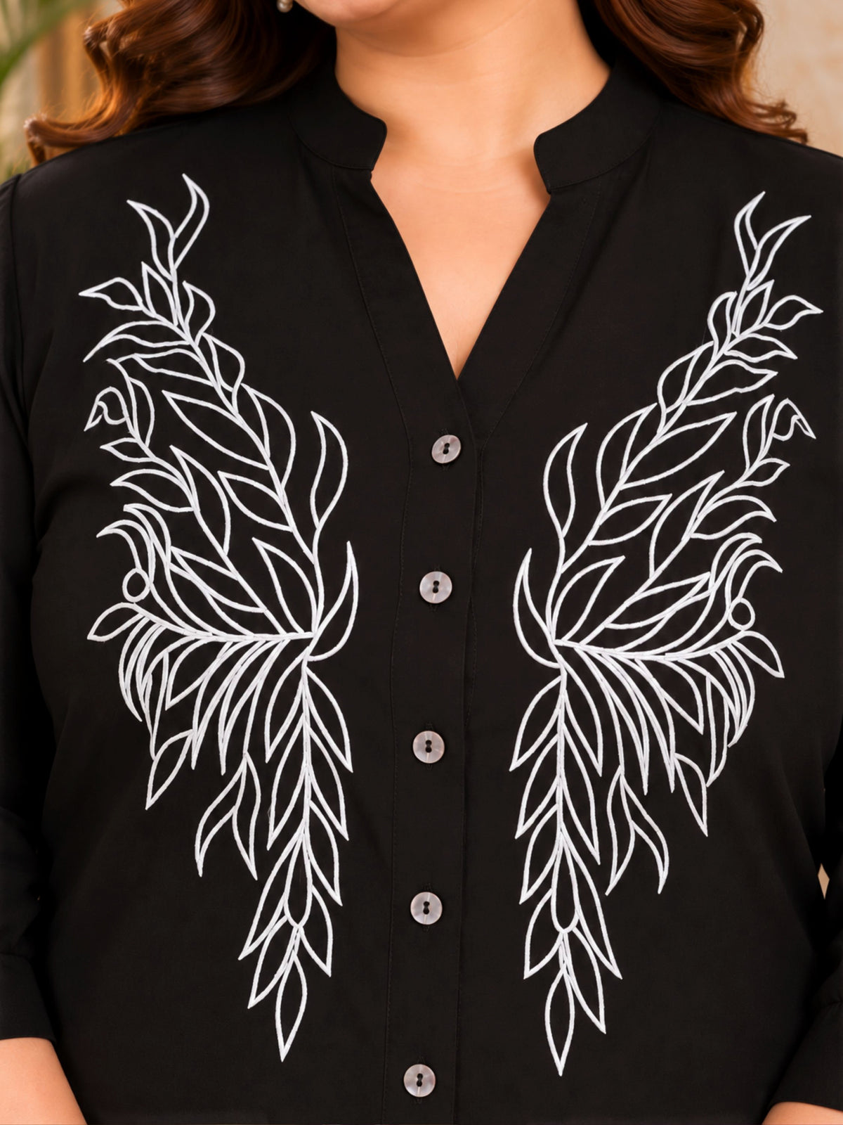 Black Embroidered Plus Size Longline Shirt