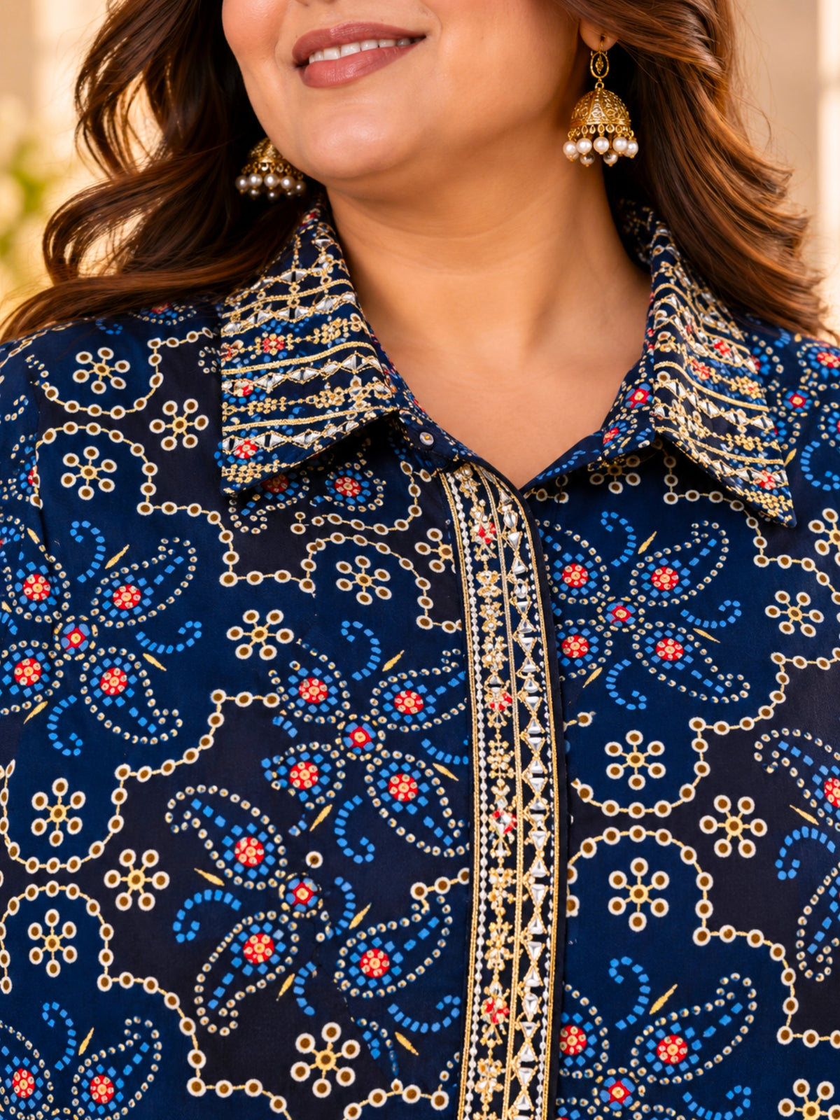 Blue Embroidered Festive Printed Tunic