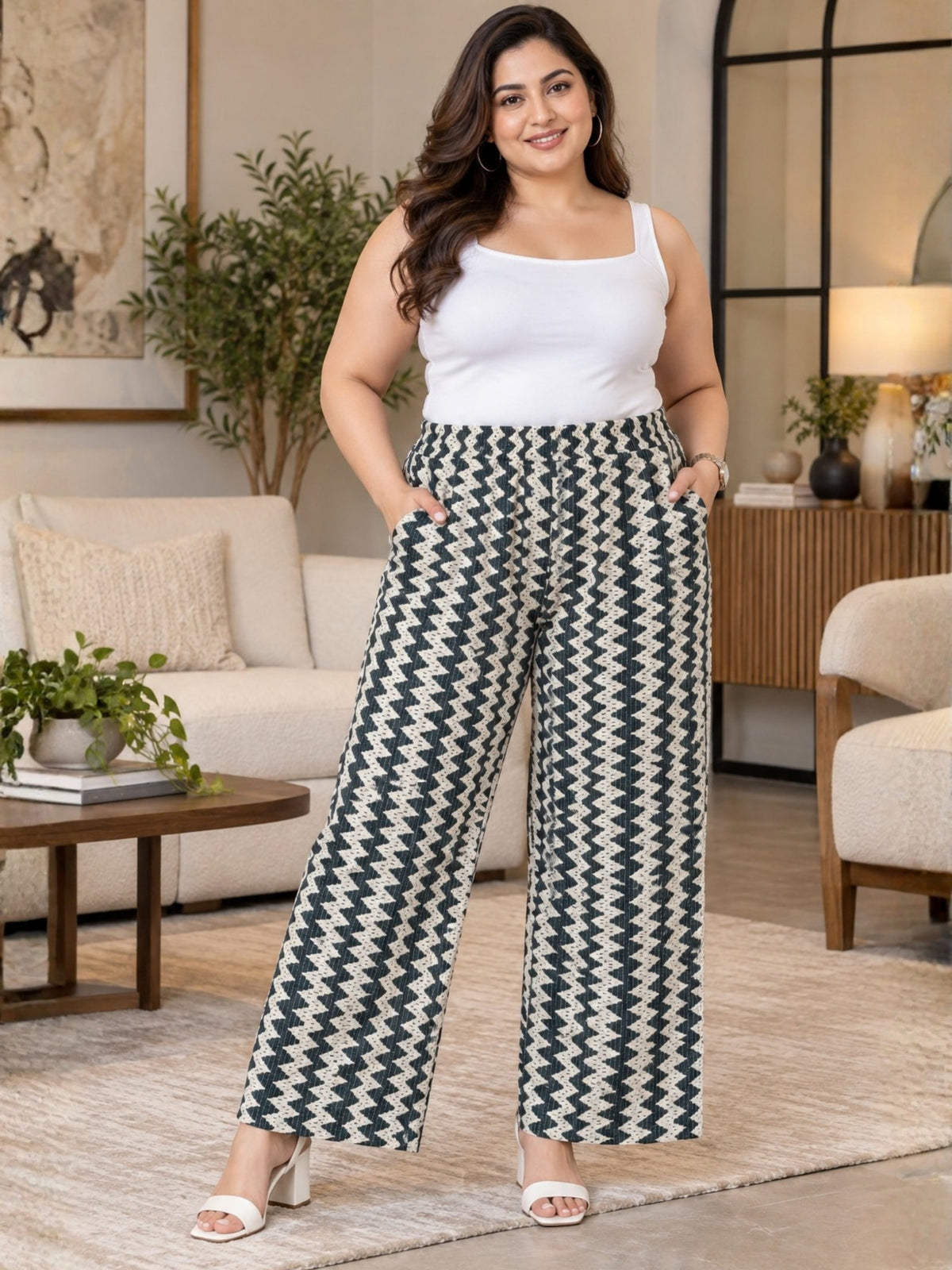 Green and White Crochet Trousers