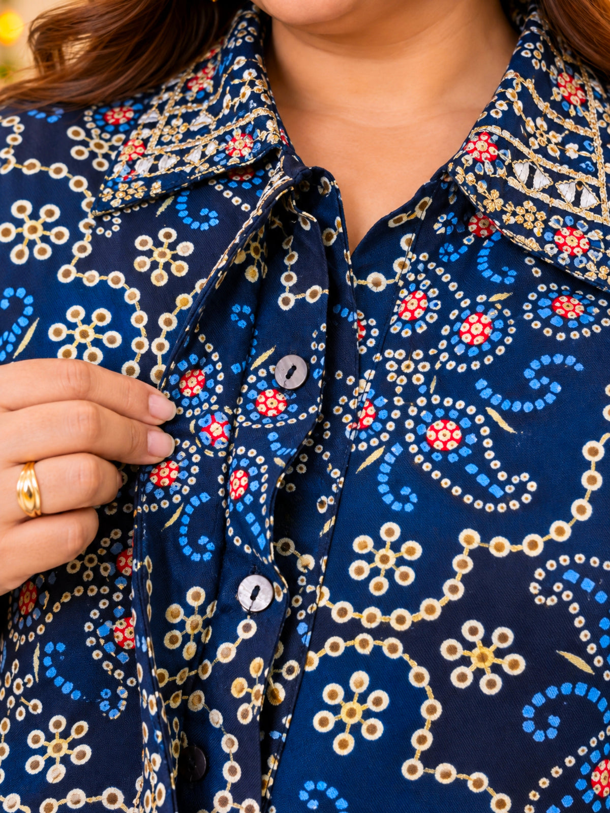 Blue Embroidered Festive Printed Tunic