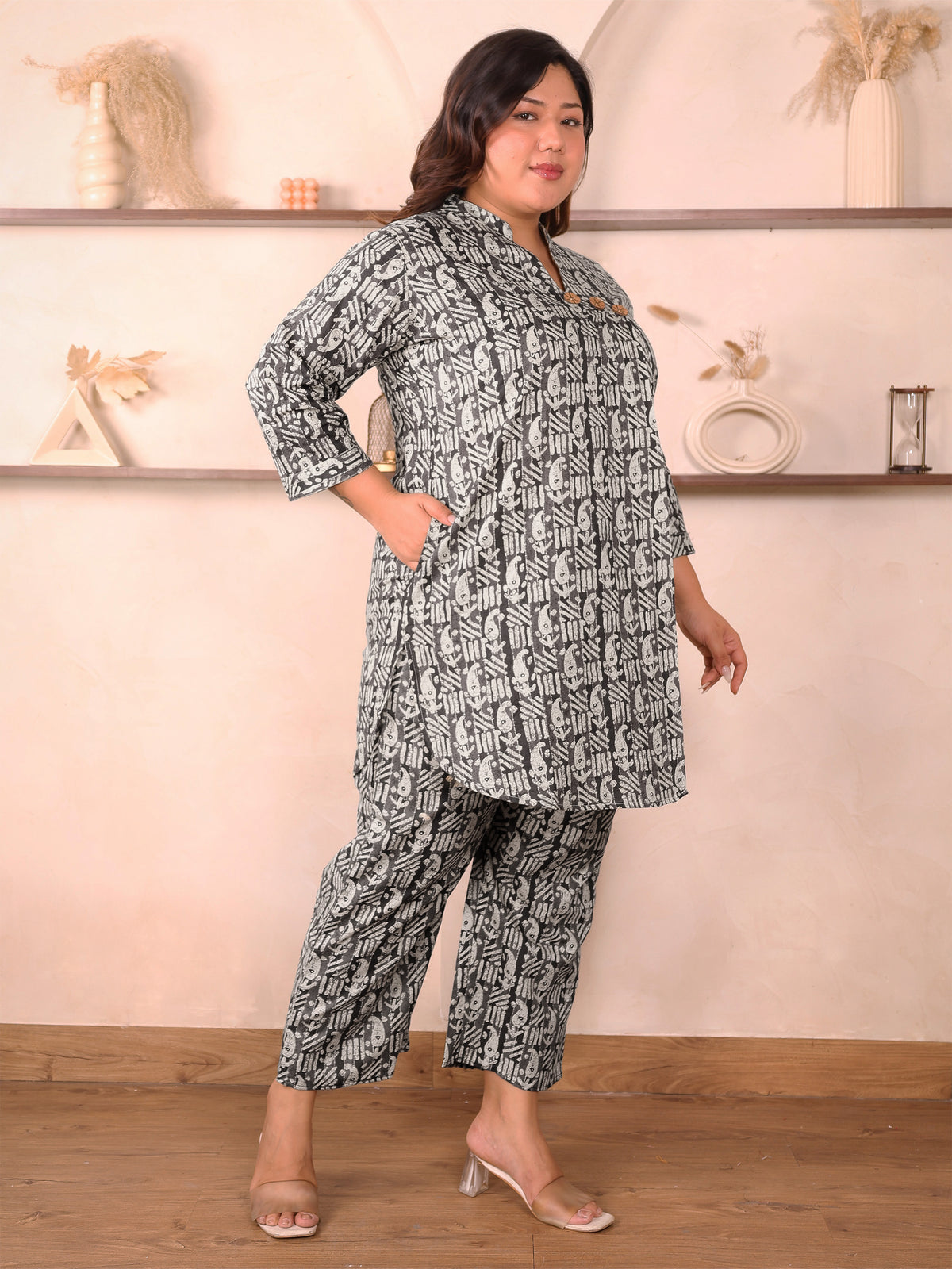 Black Paisley Print Co Ord Set