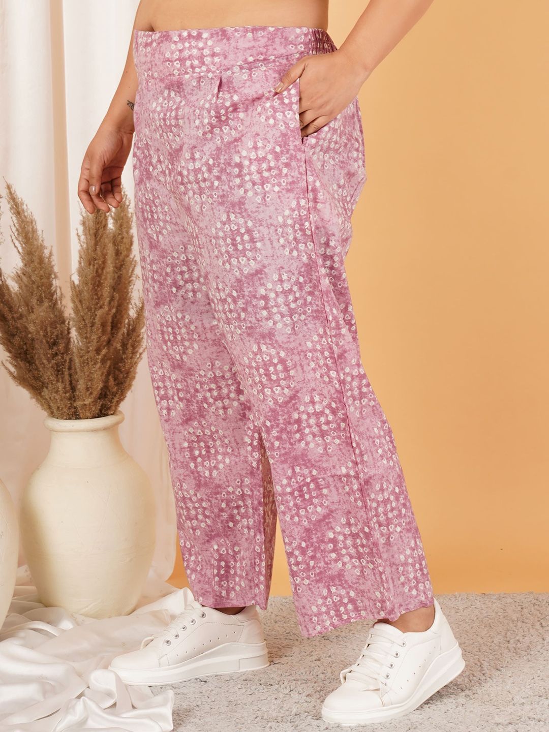 Pink Geometric Print Plus Size Trouser — view 3