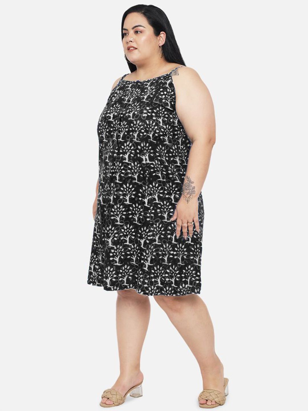Black A-Line Hand Block Dress — view 4