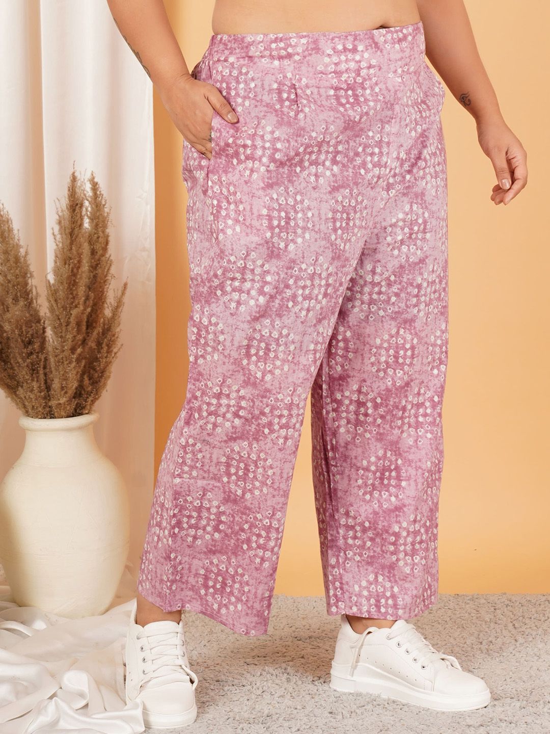 Pink Geometric Print Plus Size Trouser — view 2