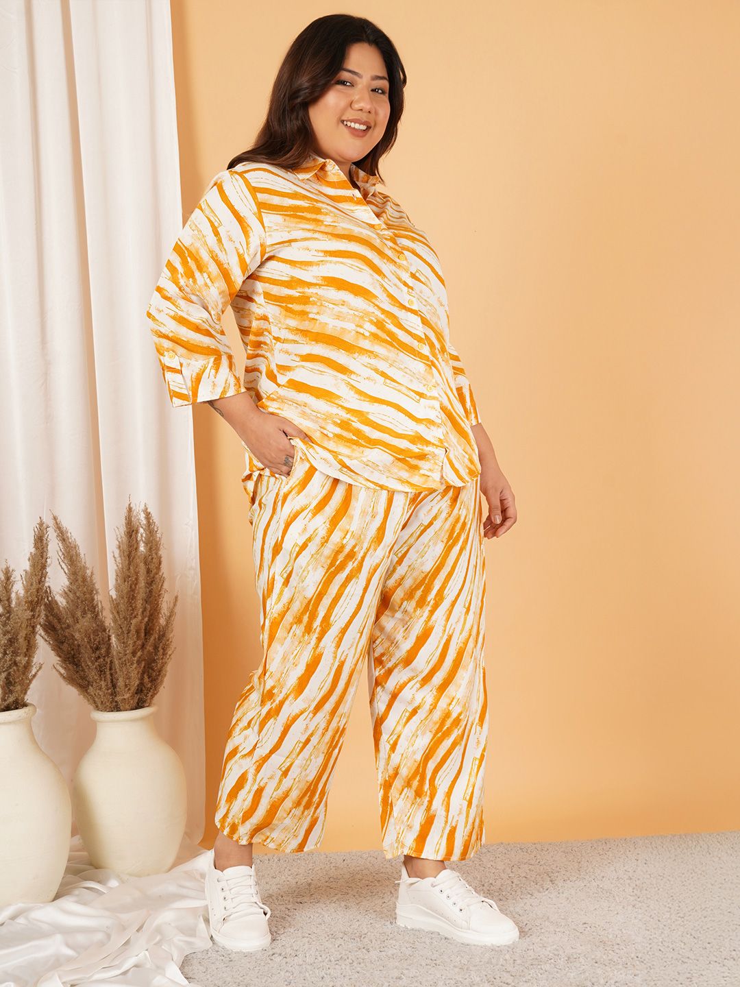 Yellow Leheriya Print Plus Size Co-Ord Set — view 4