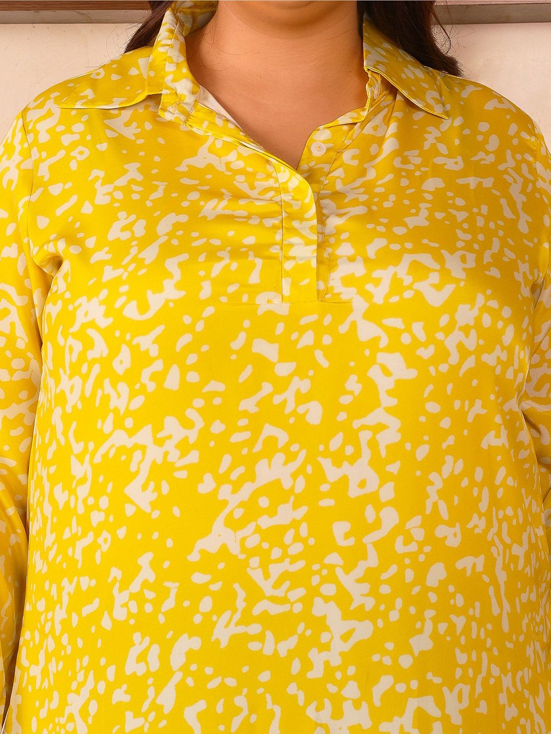 Yellow Print Satin Shirt — view 2