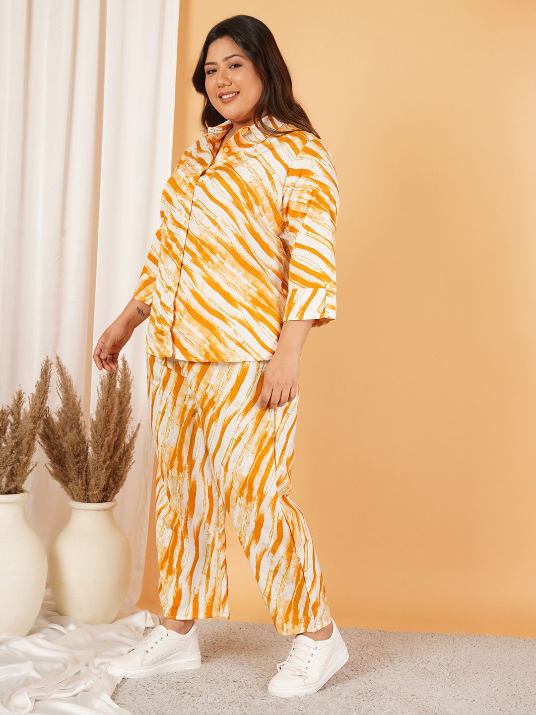 Yellow Leheriya Print Plus Size Co-Ord Set — view 5