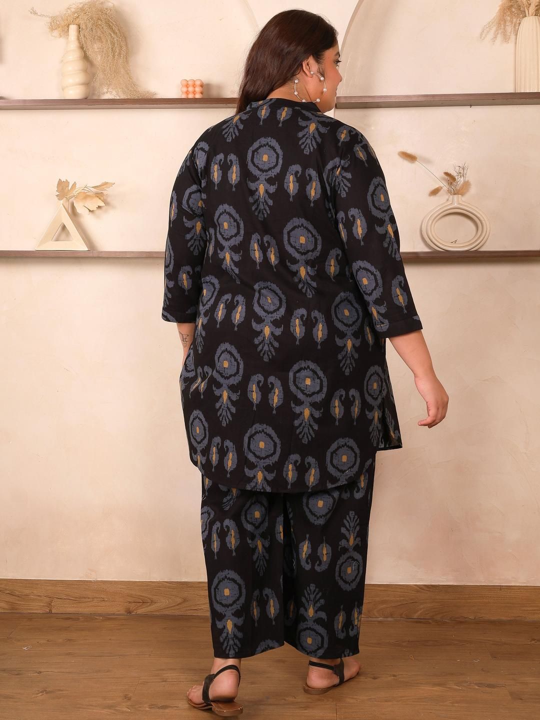 Black Cotton Print Plus Size Co Ord Set — view 6
