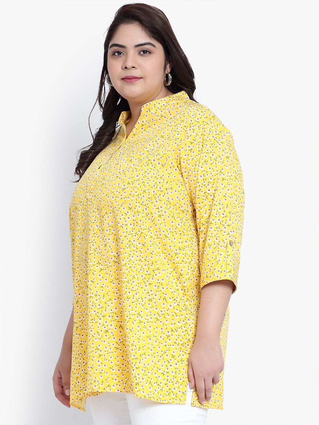 Yellow Floral Print Plus Size Tunic — view 4