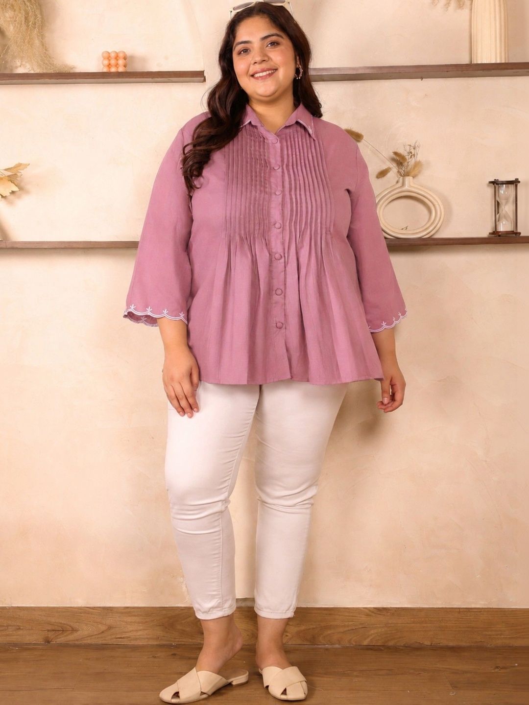 Pink Cotton Collar Embroidered Tunic — view 5