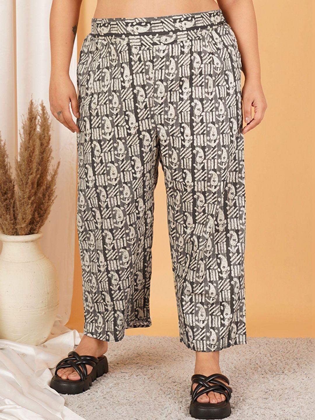 Black Paisley Print Plus Size Trouser — view 1