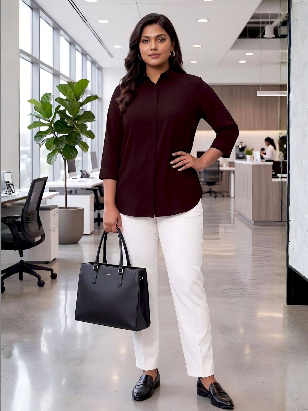 Brown Rayon Concealed Plus Size Tunic — view 4