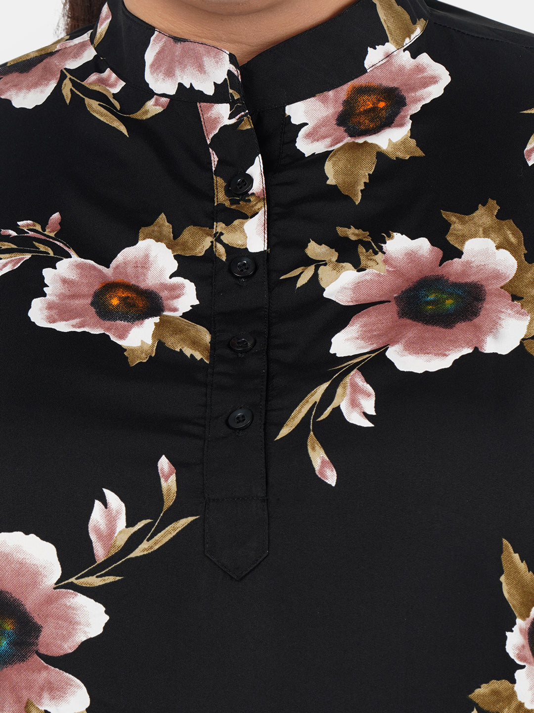 Black Floral Print Plus Size Tunic