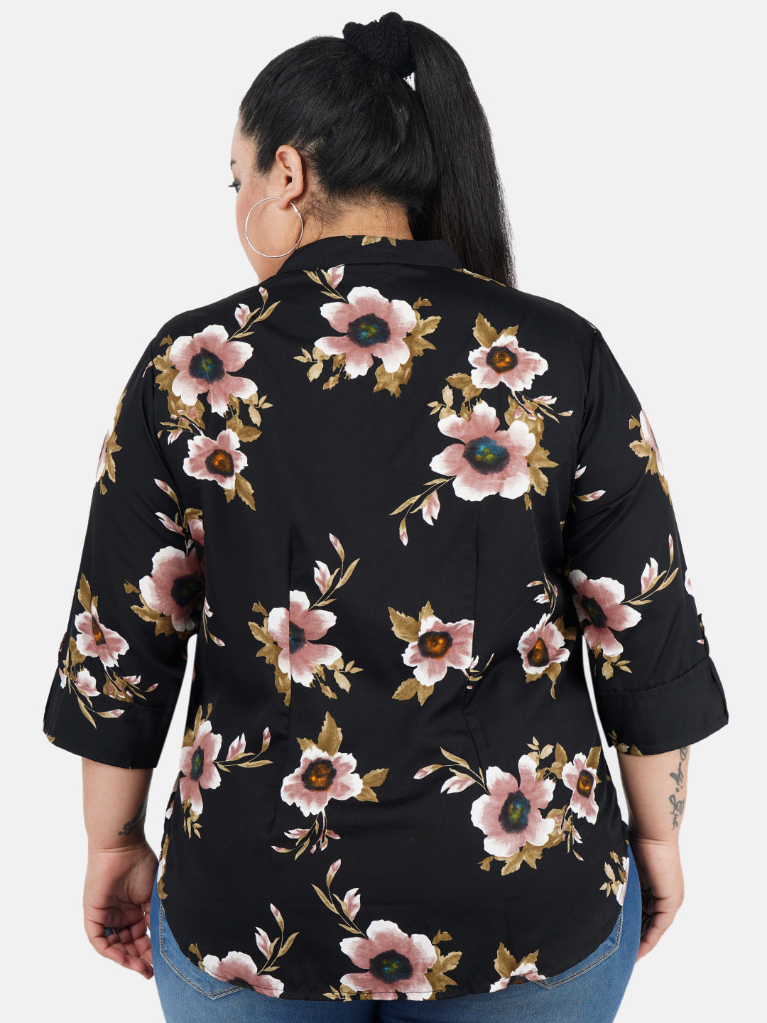 Black Floral Print Plus Size Tunic