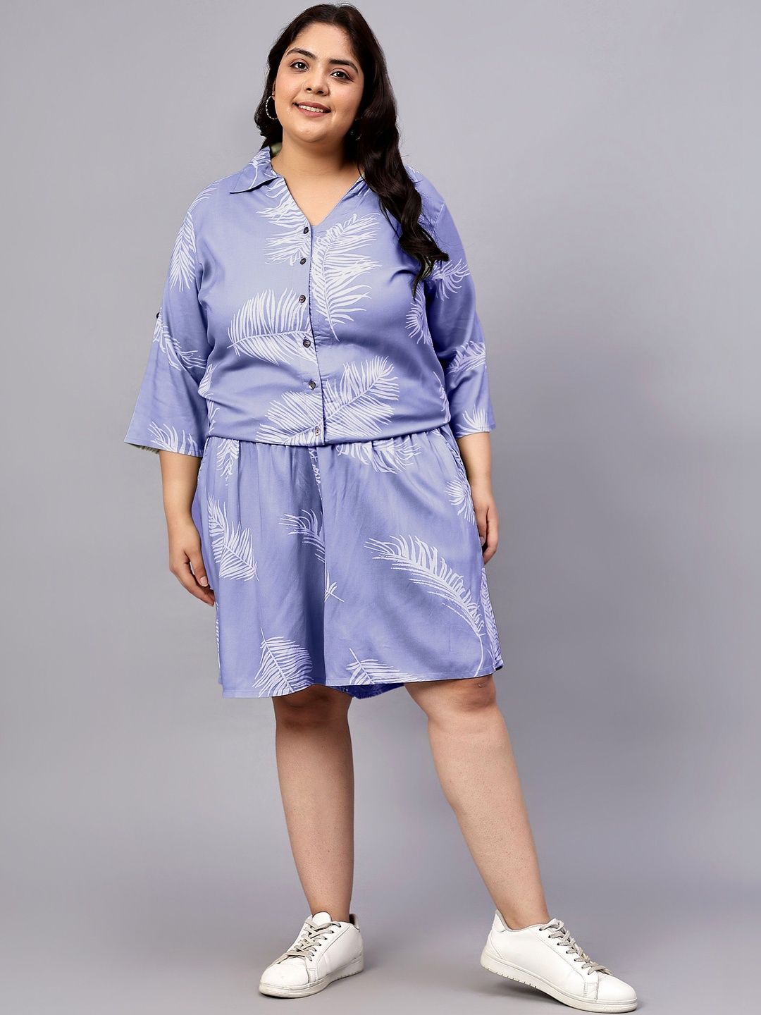 Blue Leaf Shirt And Short Set — view 1