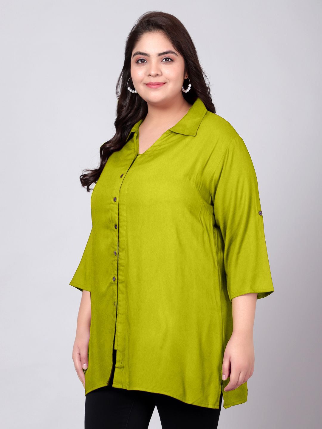 Light Green Longline Plus Size Shirt — view 4