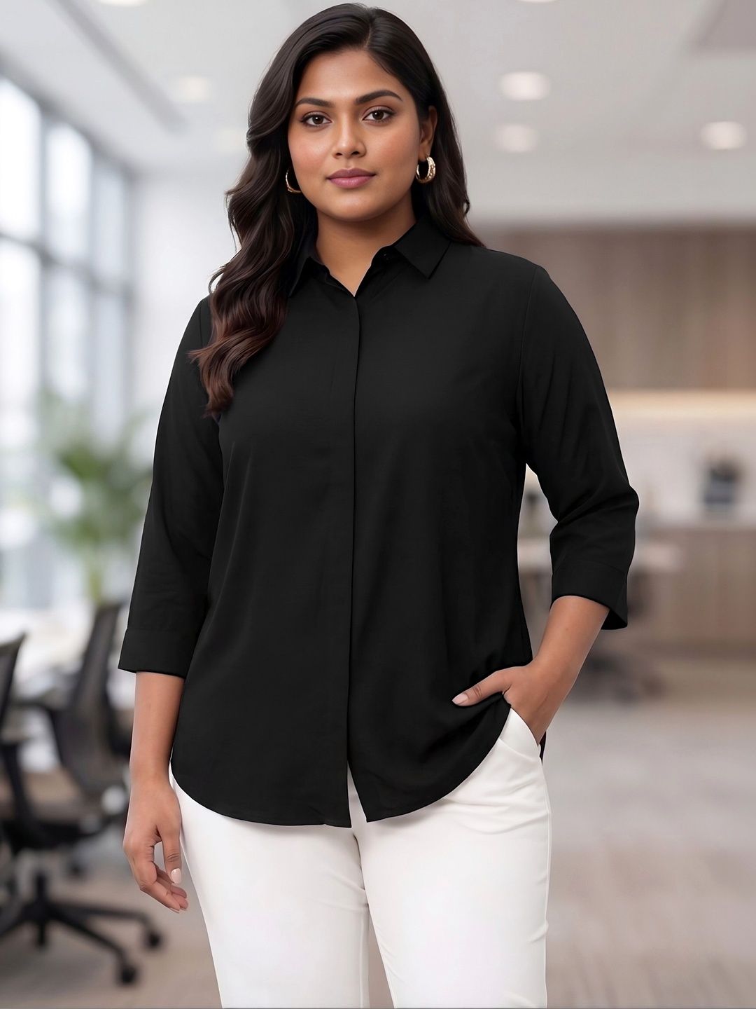 Black Rayon Concealed Plus Size Tunic — view 1
