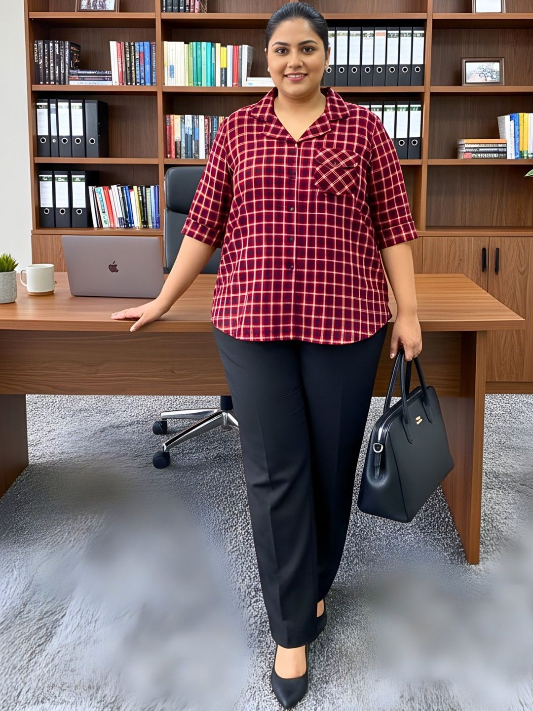 Red Woolen Checkered Plus Size Shirt — view 4