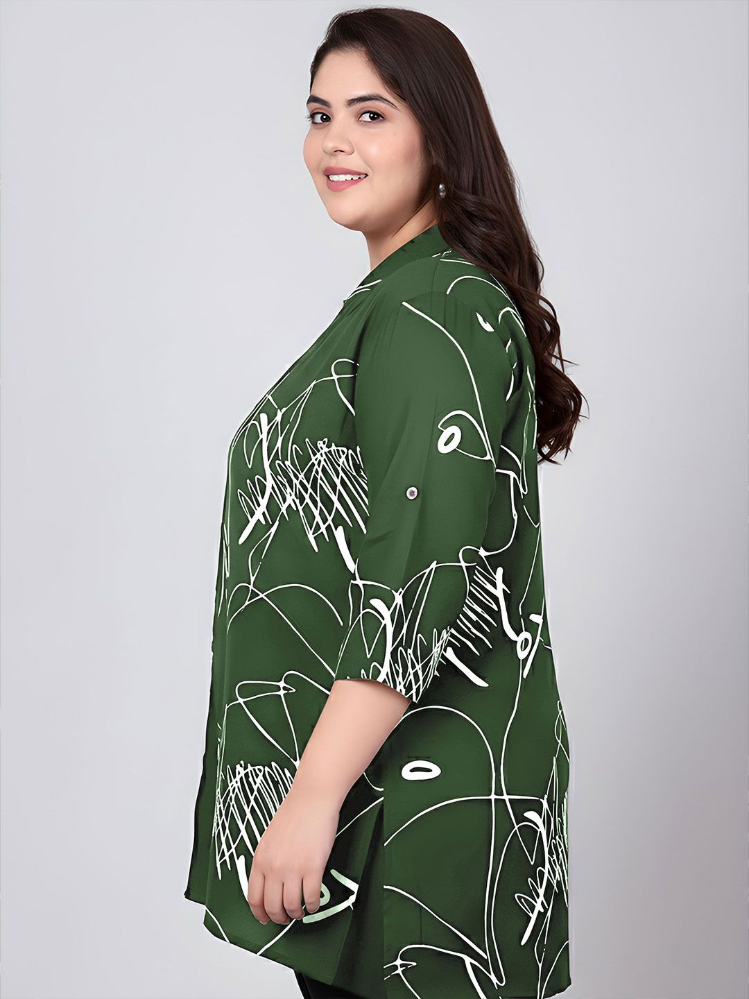 Green Scribble Print Plus Size Shirt — view 4