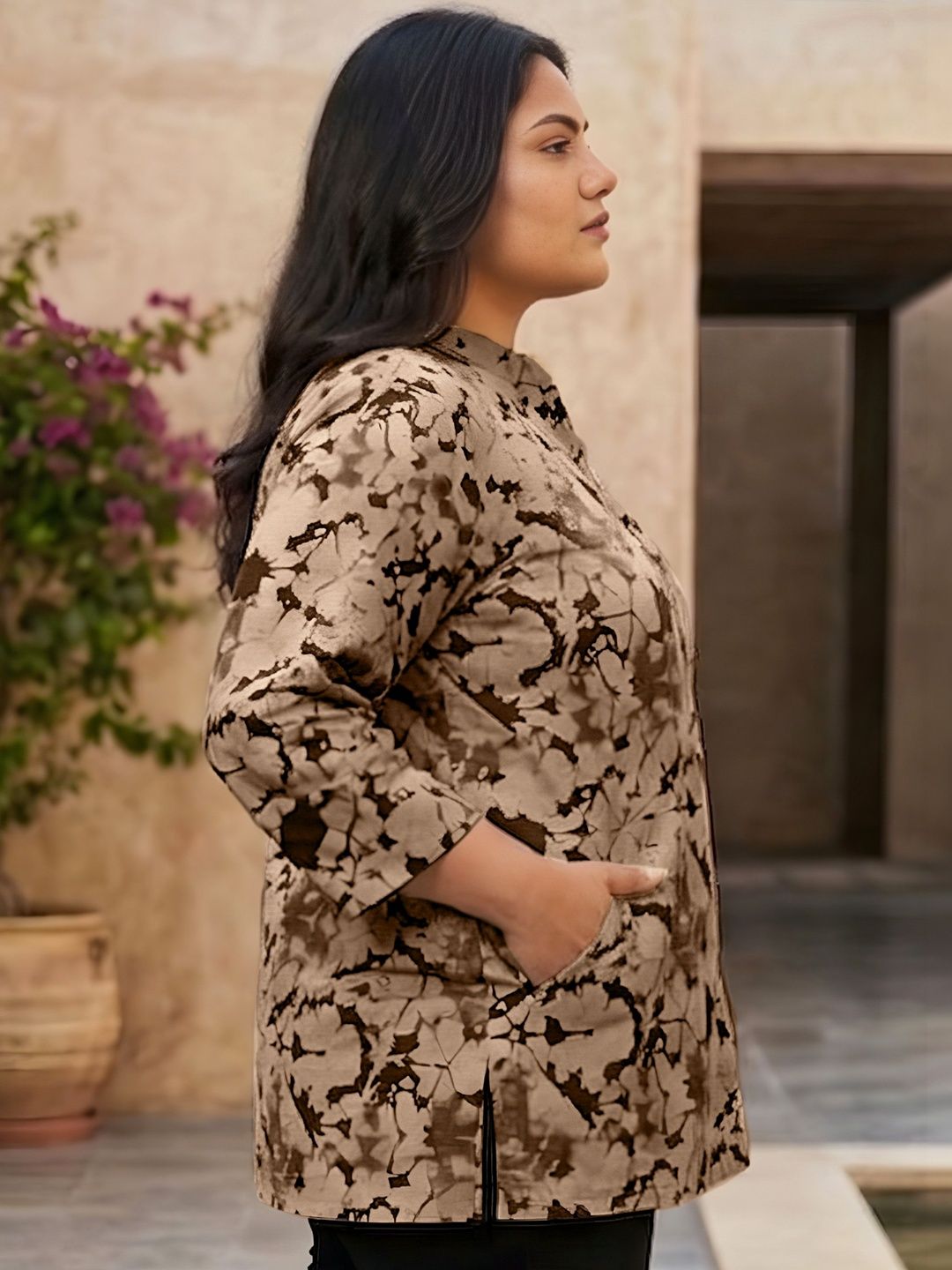Brown Abstract Print Plus Size Tunic — view 3