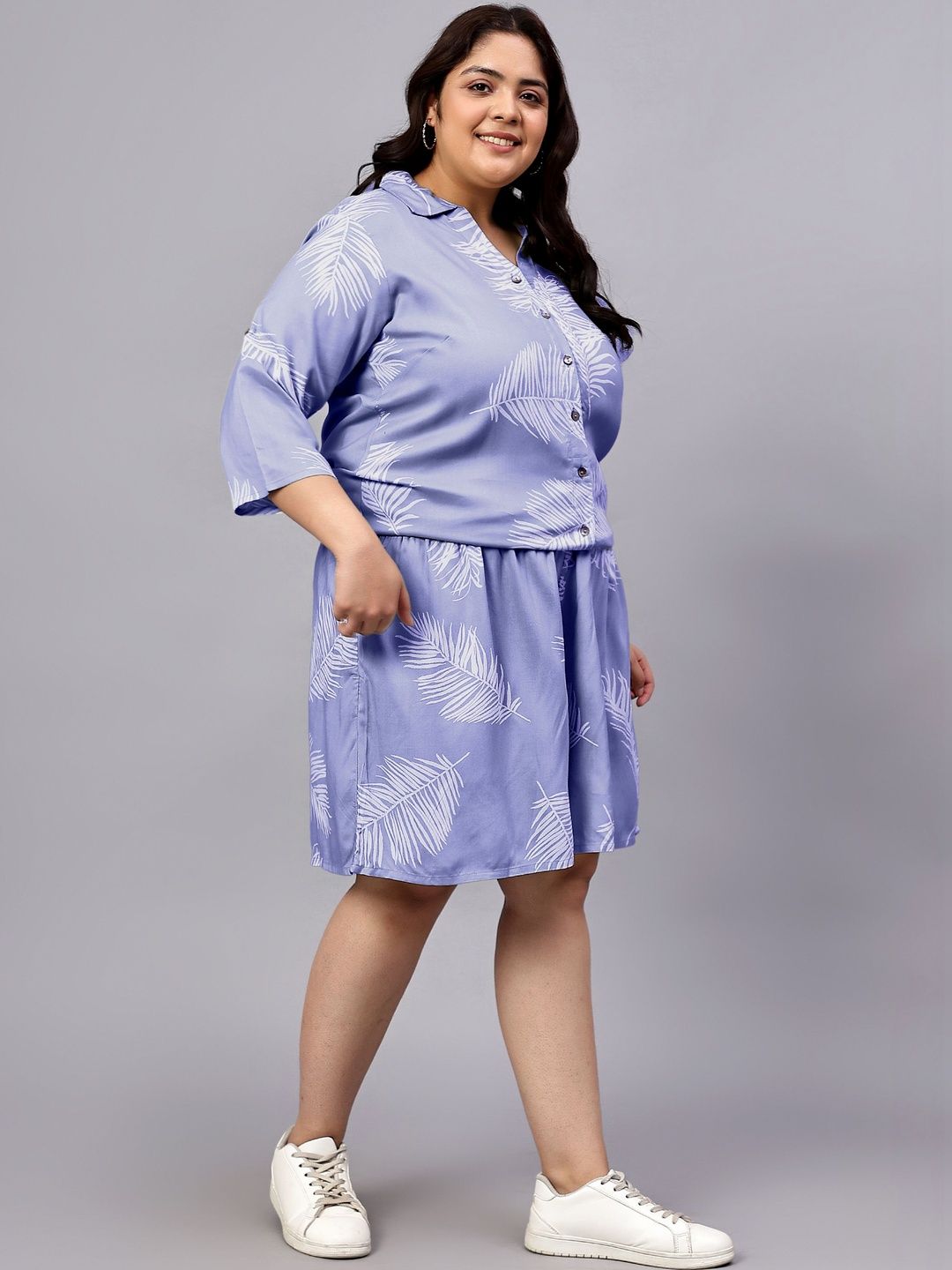 Blue Leaf Shirt And Short Set — view 3