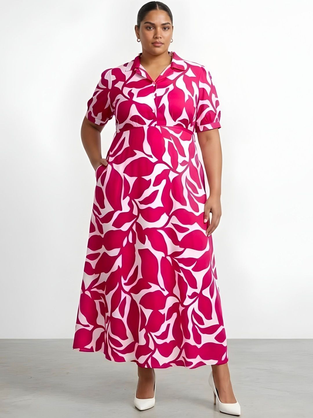 Pink and White Floral Maxi Dress — view 1