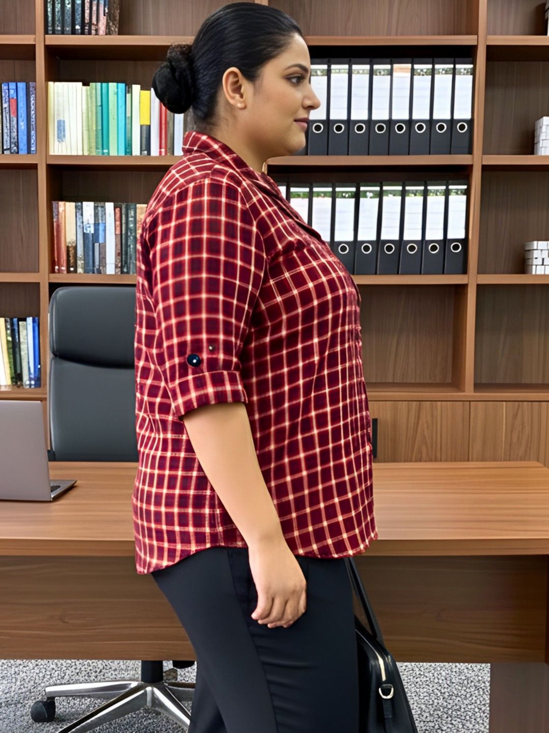 Red Woolen Checkered Plus Size Shirt — view 3