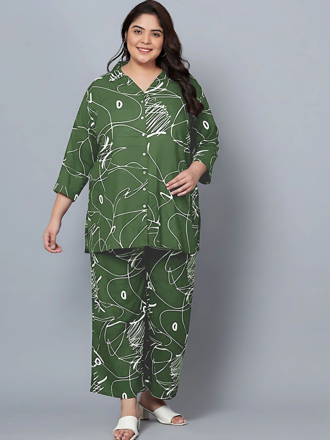 Green Scribble Print Plus Size Co-Ord Set — view 1