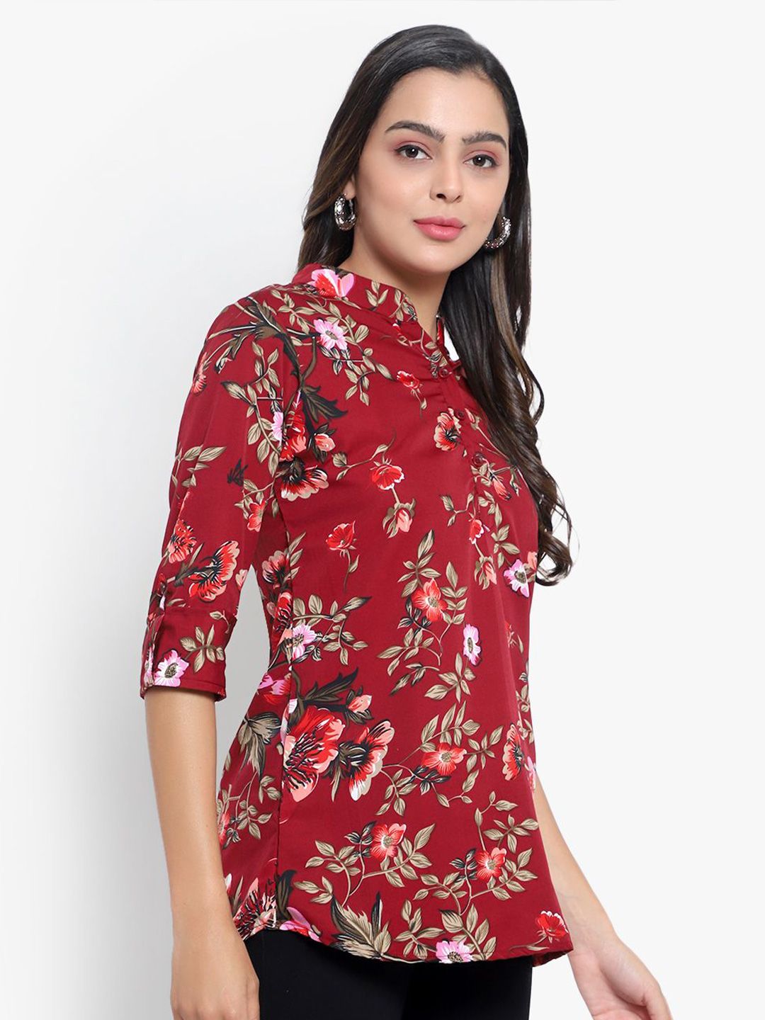 Maroon Floral Print Tunic — view 10