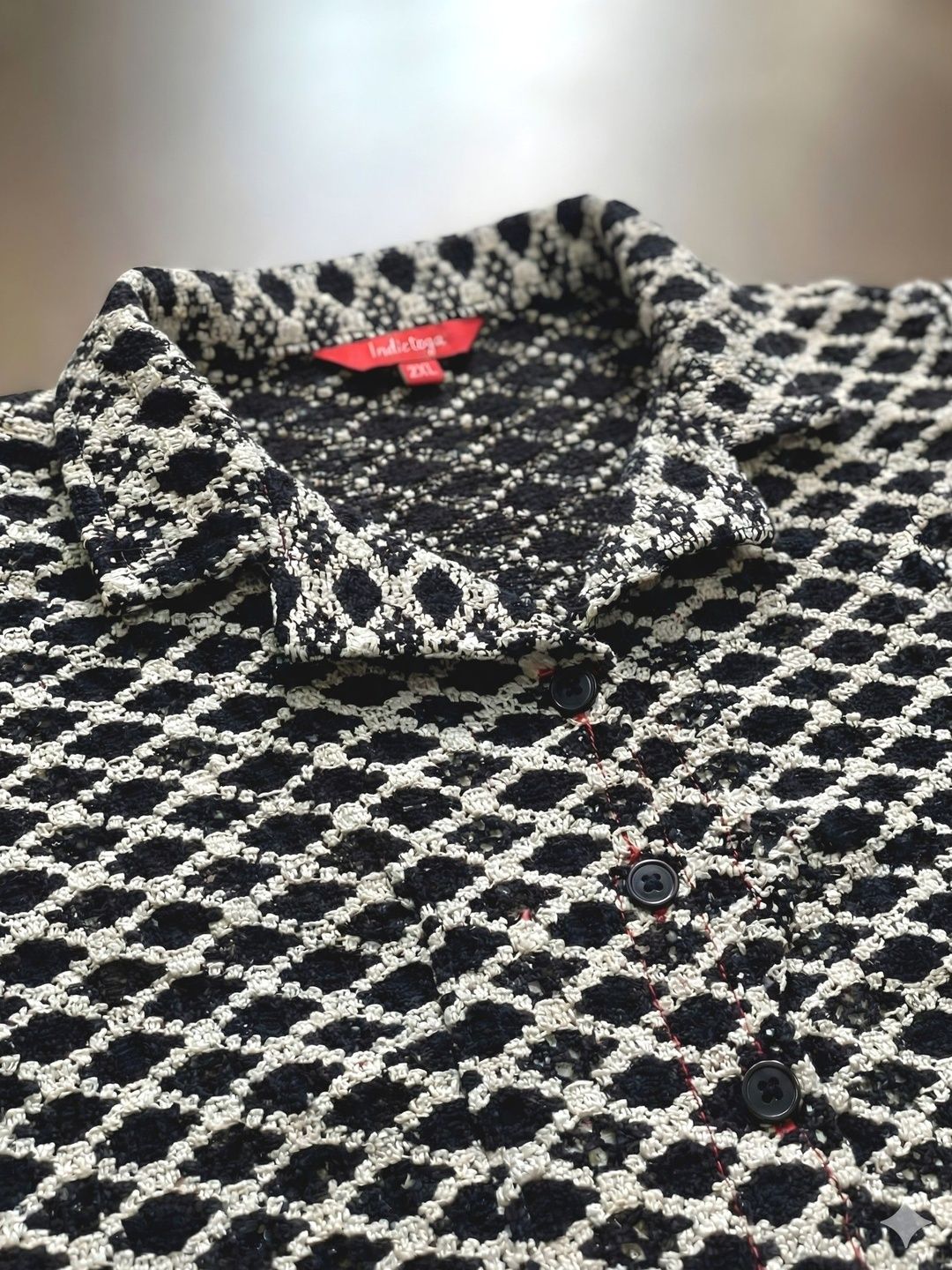 Black And White Diamond Crochet Shirt — view 6