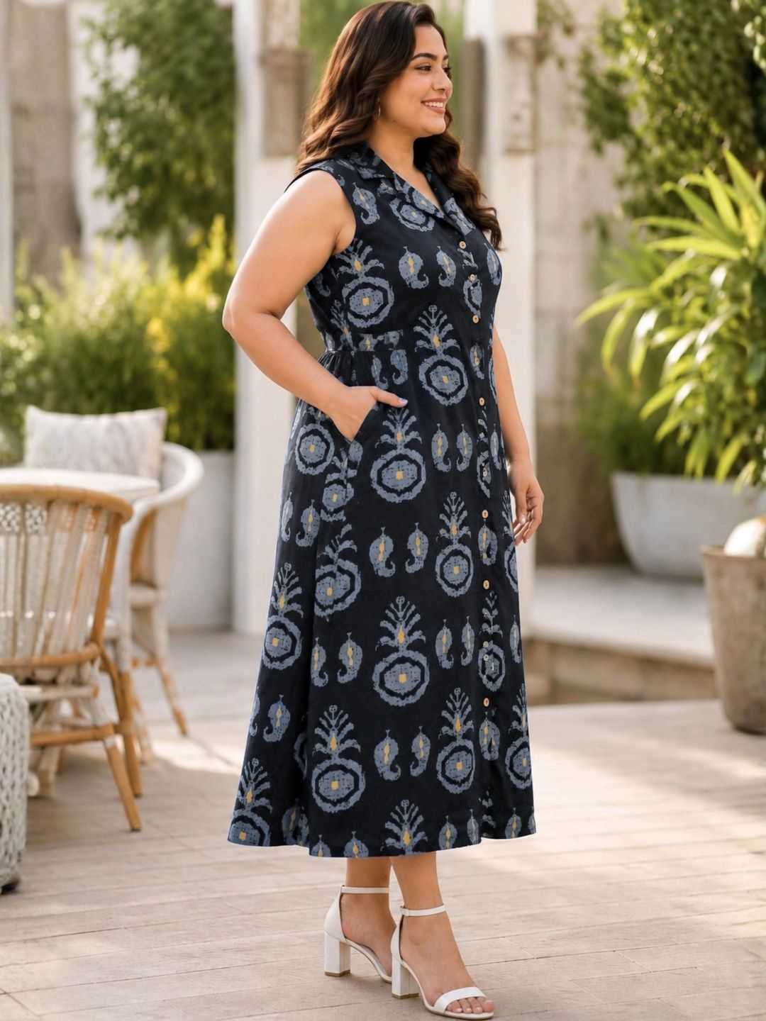 Black Motif Print Midi Dress — view 3