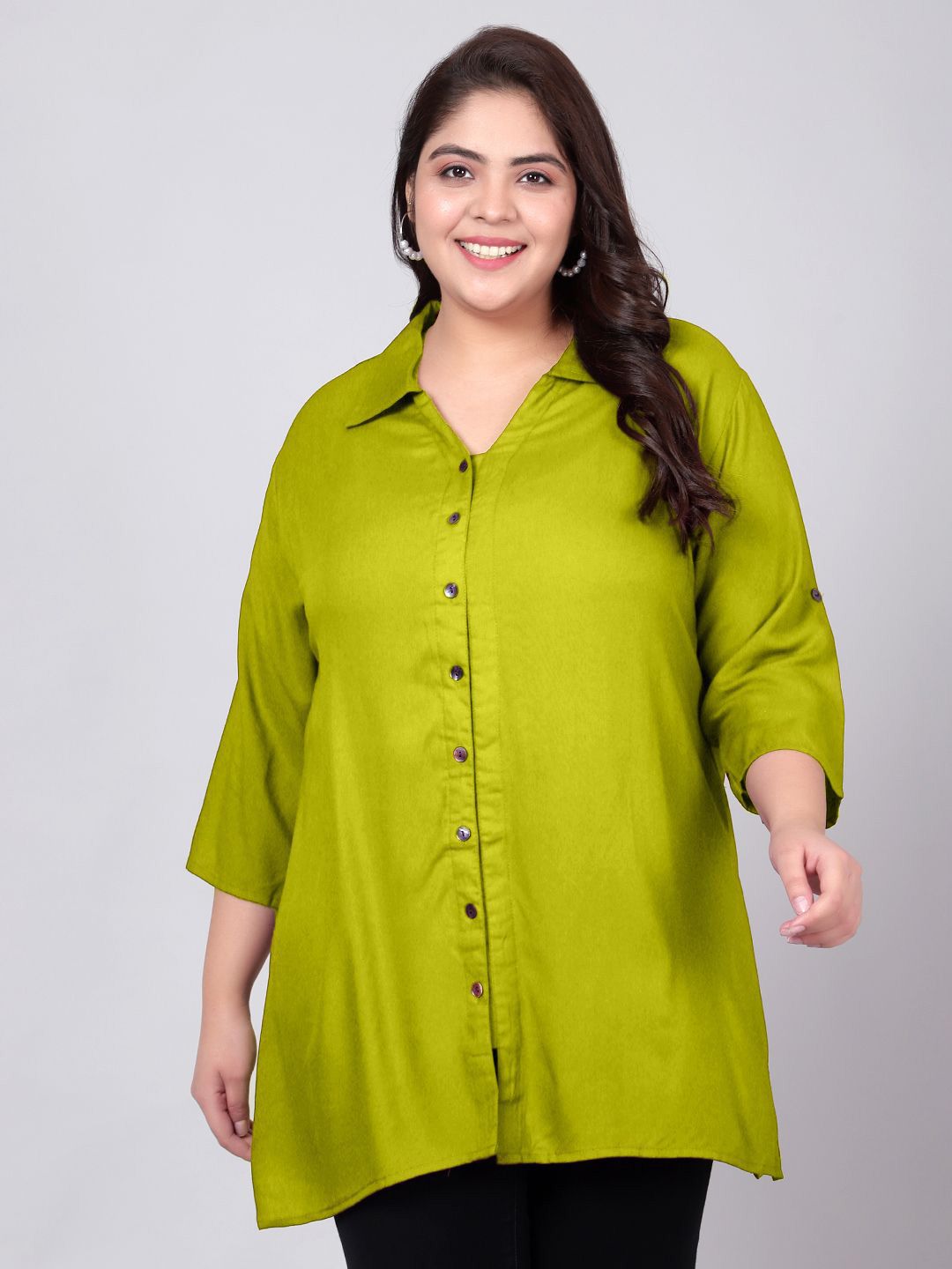Light Green Longline Plus Size Shirt — view 1