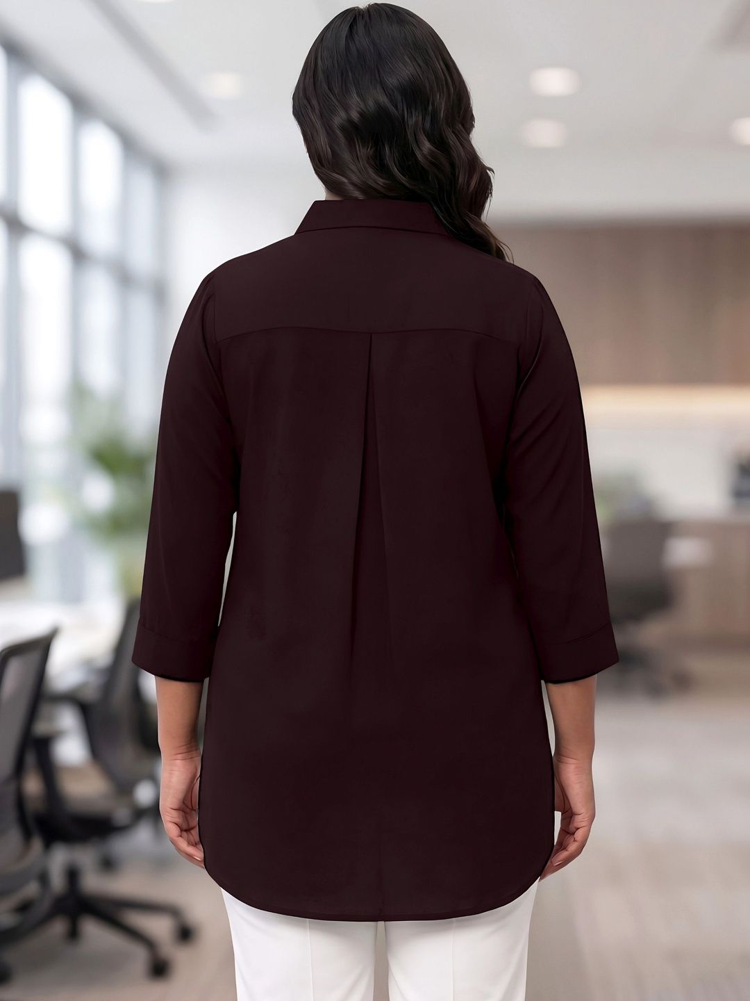 Brown Rayon Concealed Plus Size Tunic — view 2