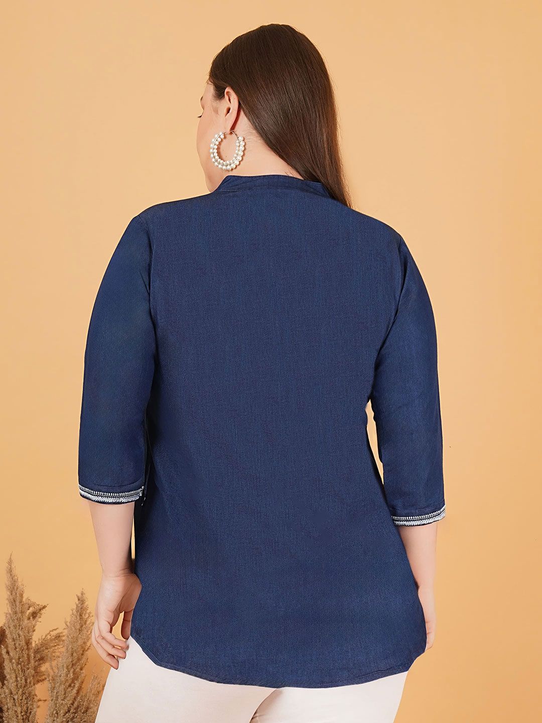 Denim Embroidered Plus Size Tunic — view 5