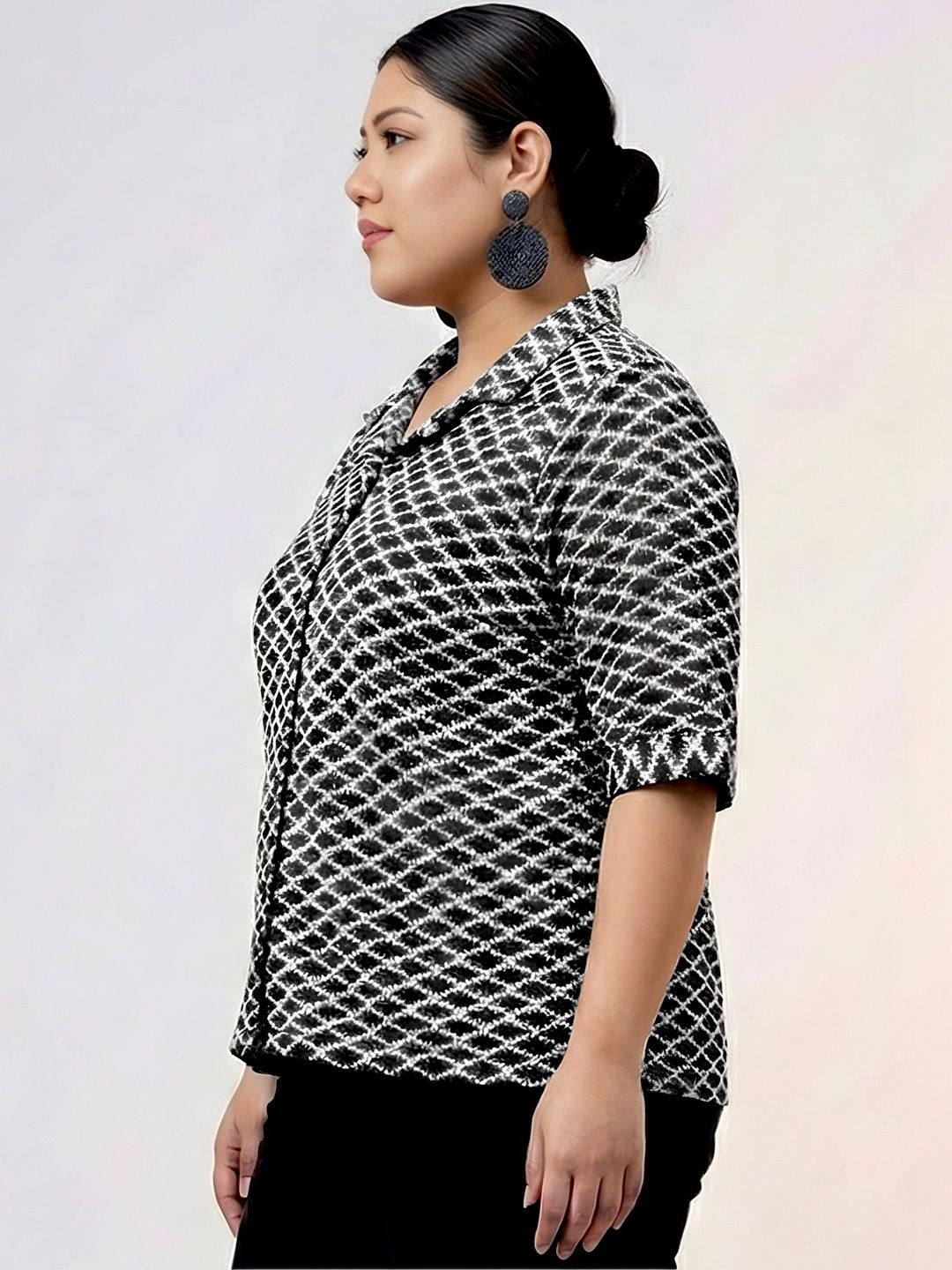Black And White Diamond Crochet Shirt — view 4