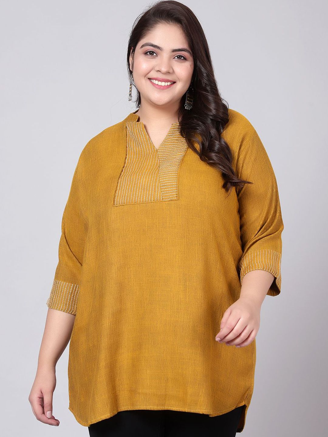 Mustard Embroidered Plus Size Tunic — view 1