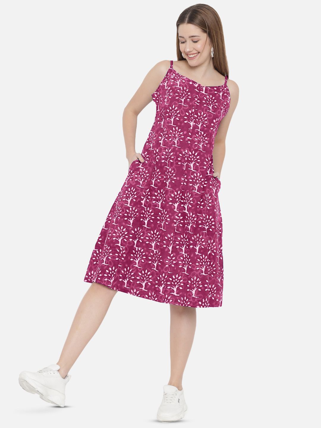 Pink A-Line Hand Block Dress — view 12