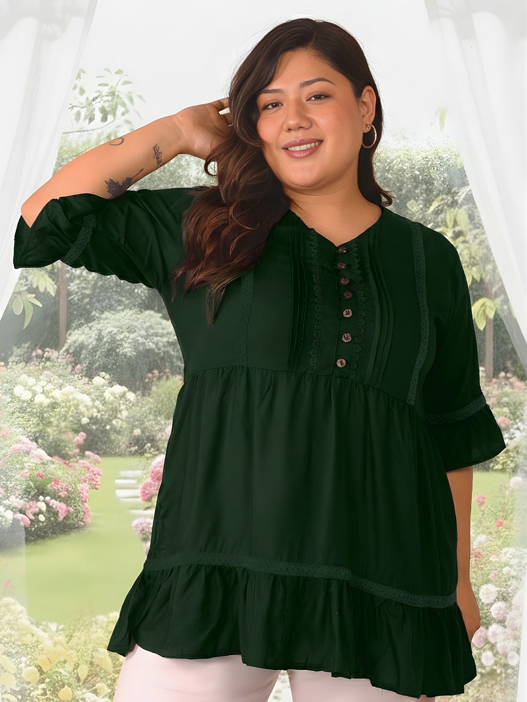 Green Lace Plus Size Tunic — view 1
