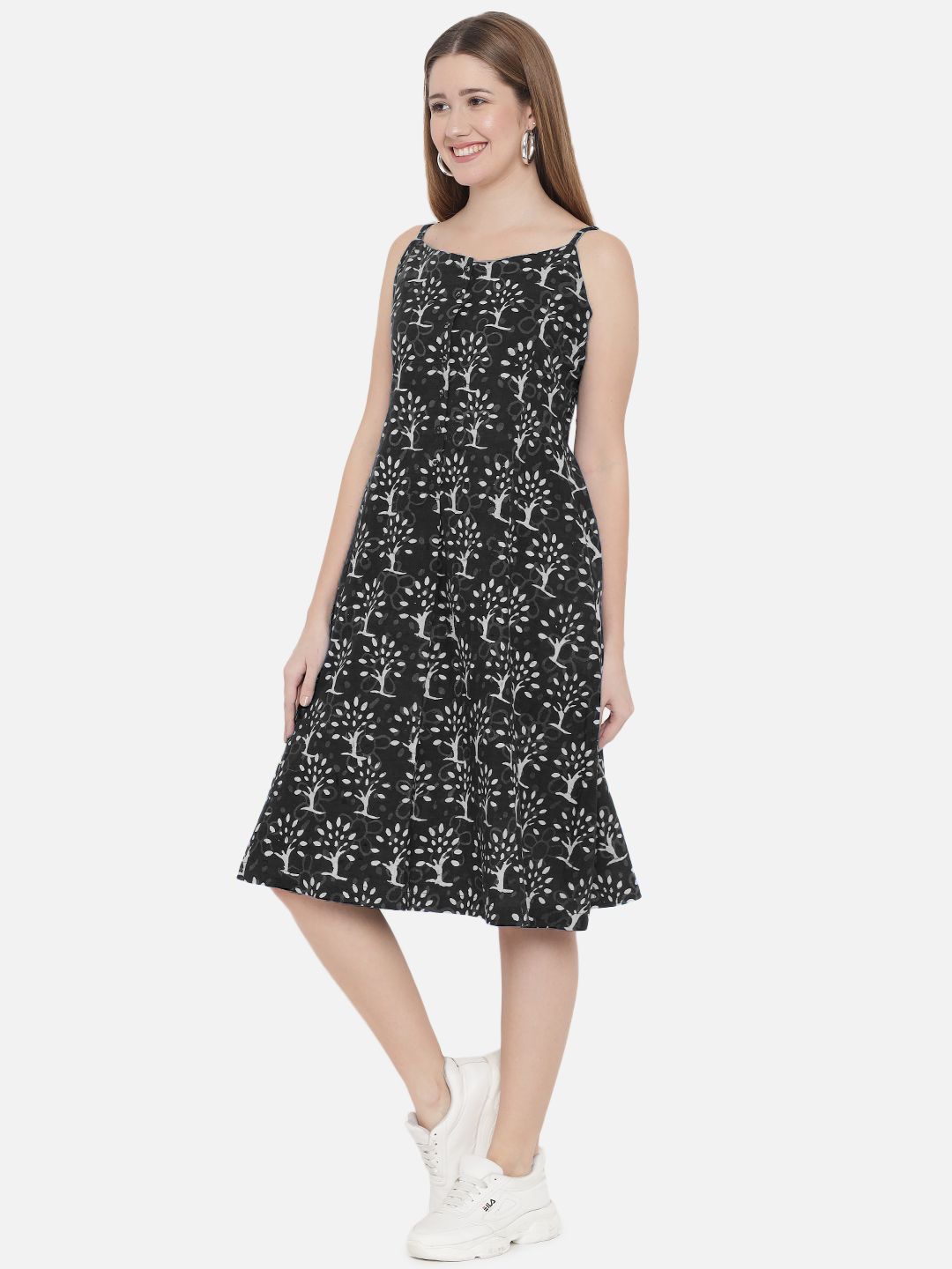 Black A-Line Hand Block Dress — view 11