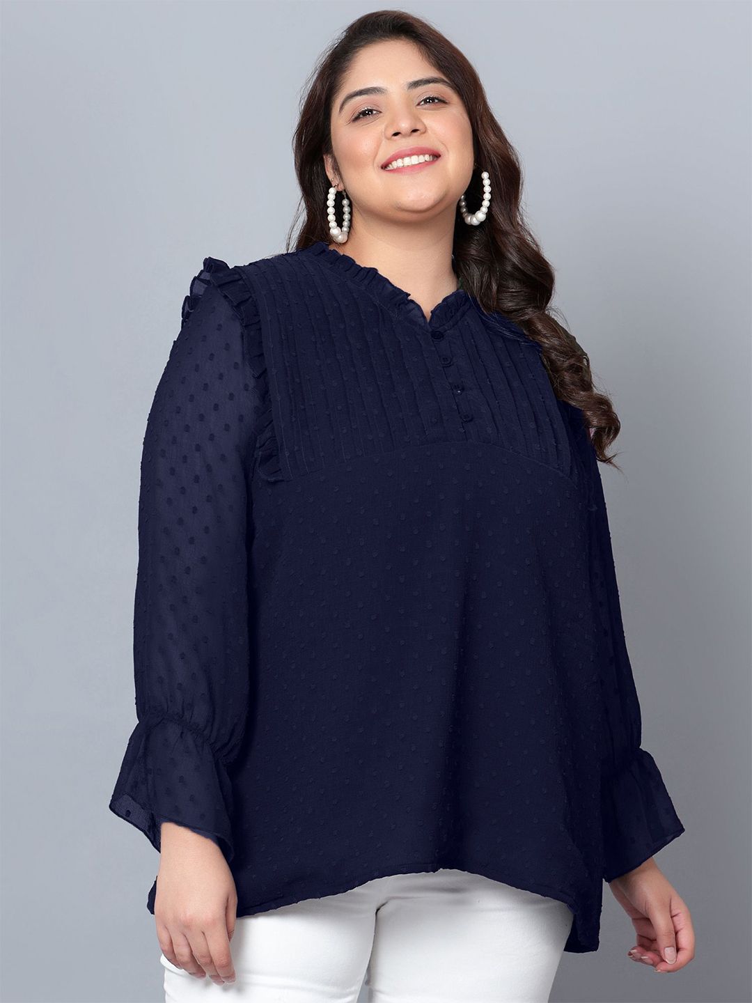 Blue Georgette Plus Size Tunic — view 1