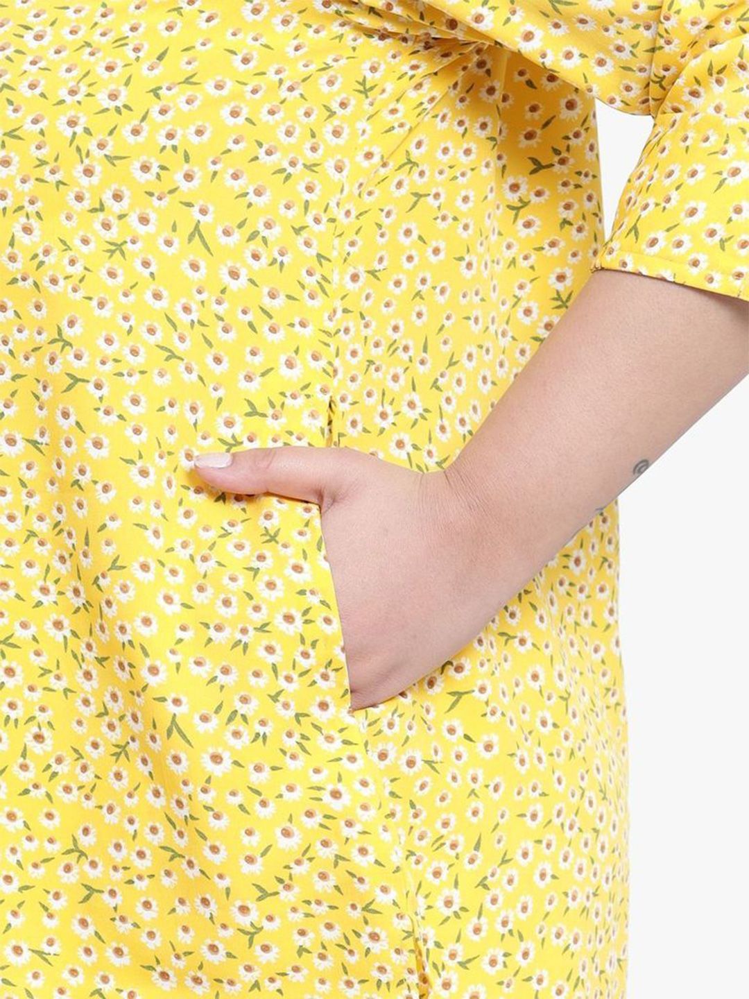 Yellow Floral Print Plus Size Tunic — view 7