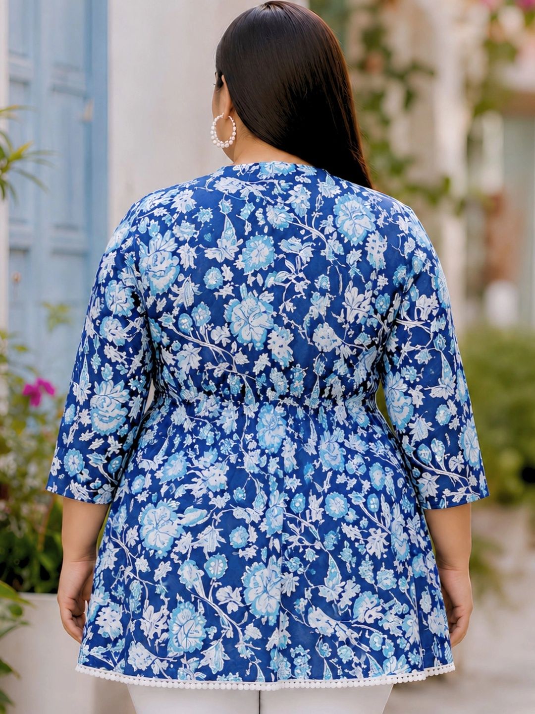 Blue and White Print Cotton Tunic — view 2