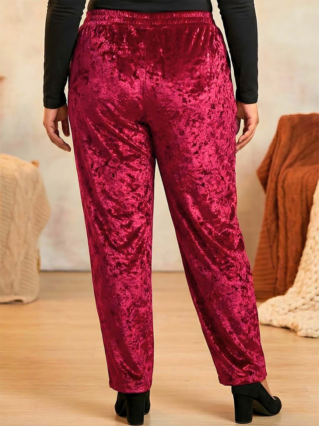 Maroon Velvet Plus Size Trousers — view 4