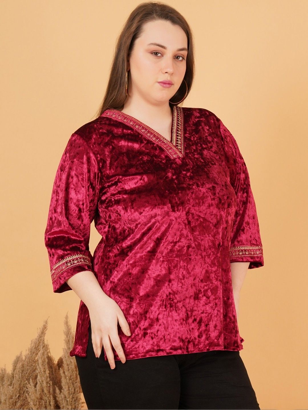 Maroon Velvet Plus Size Tunic — view 3