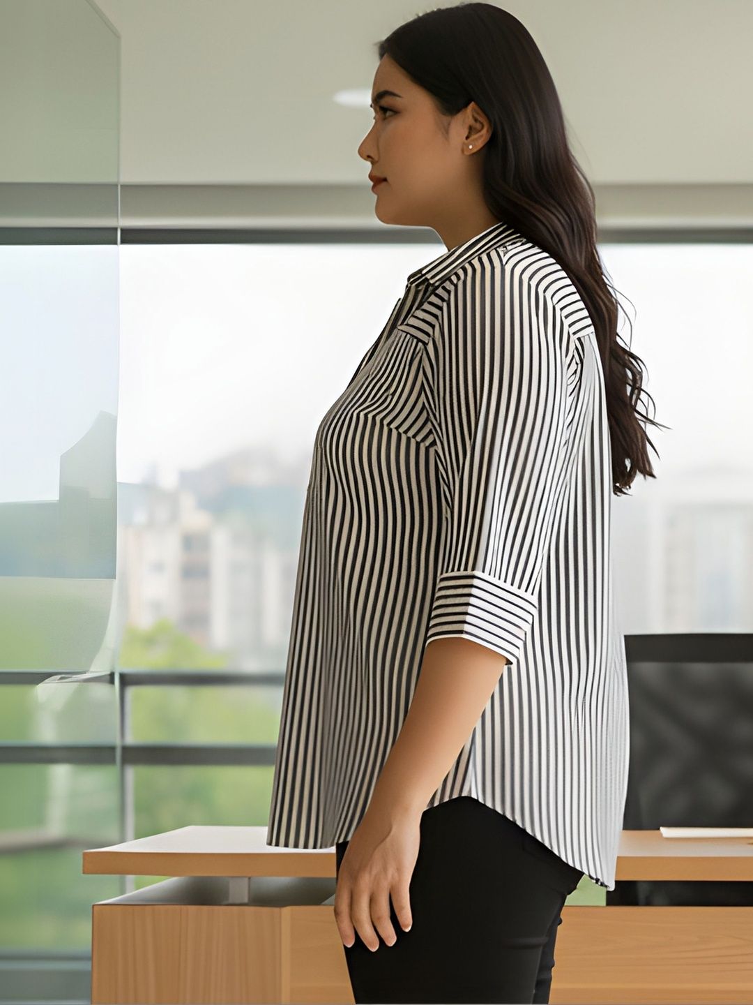 Black and White Stripe Cotton Shirt — view 6