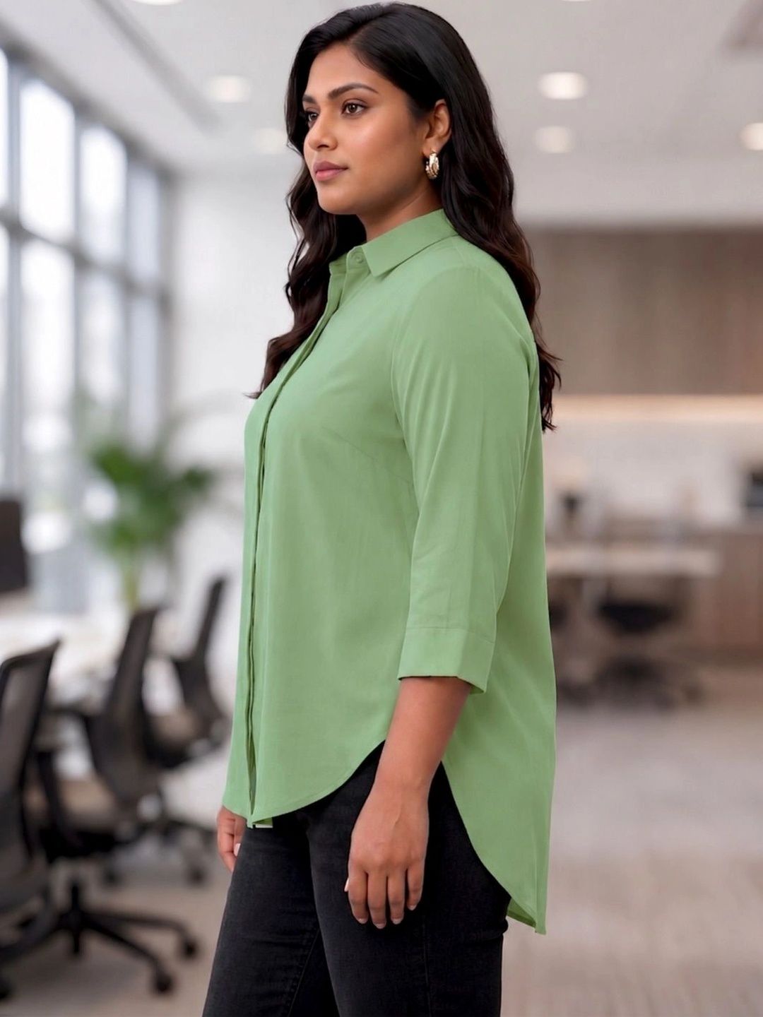 Mint Green Rayon Concealed Plus Size Tunic — view 6