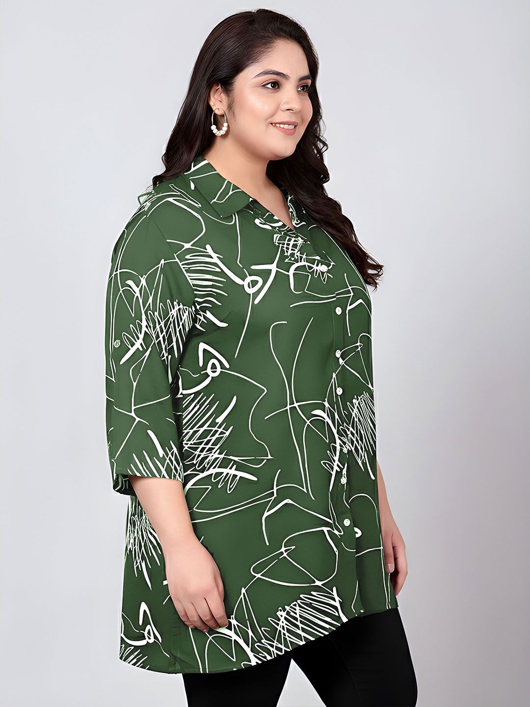 Green Scribble Print Plus Size Shirt — view 3