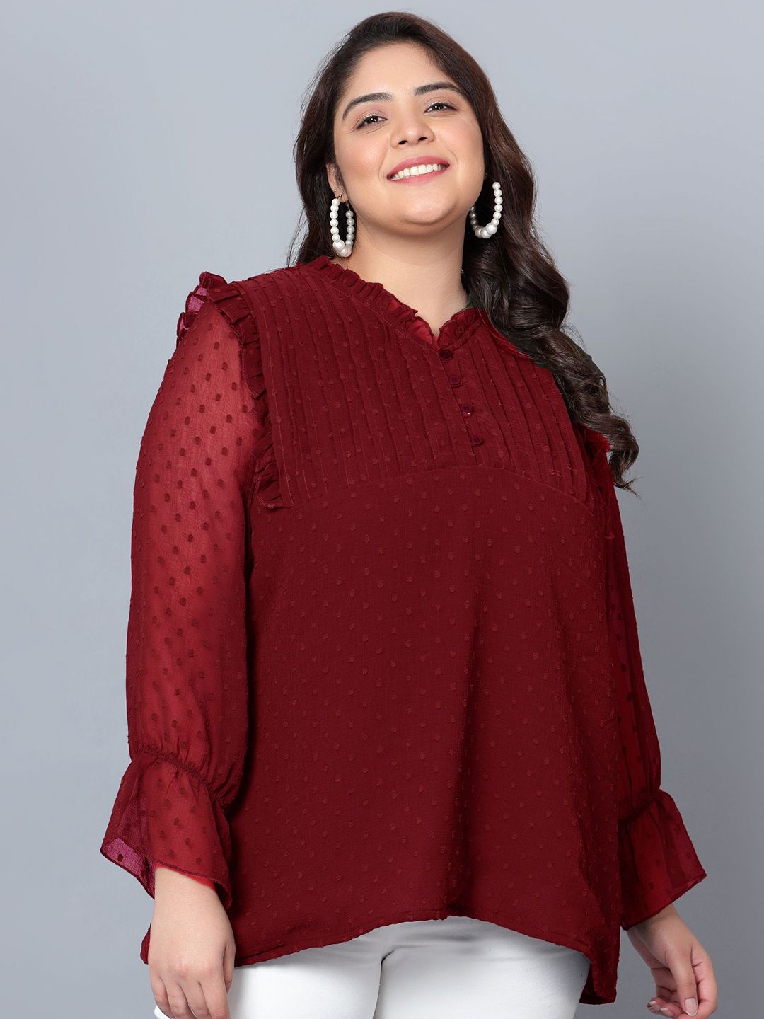 Red Georgette Plus Size Tunic — view 1